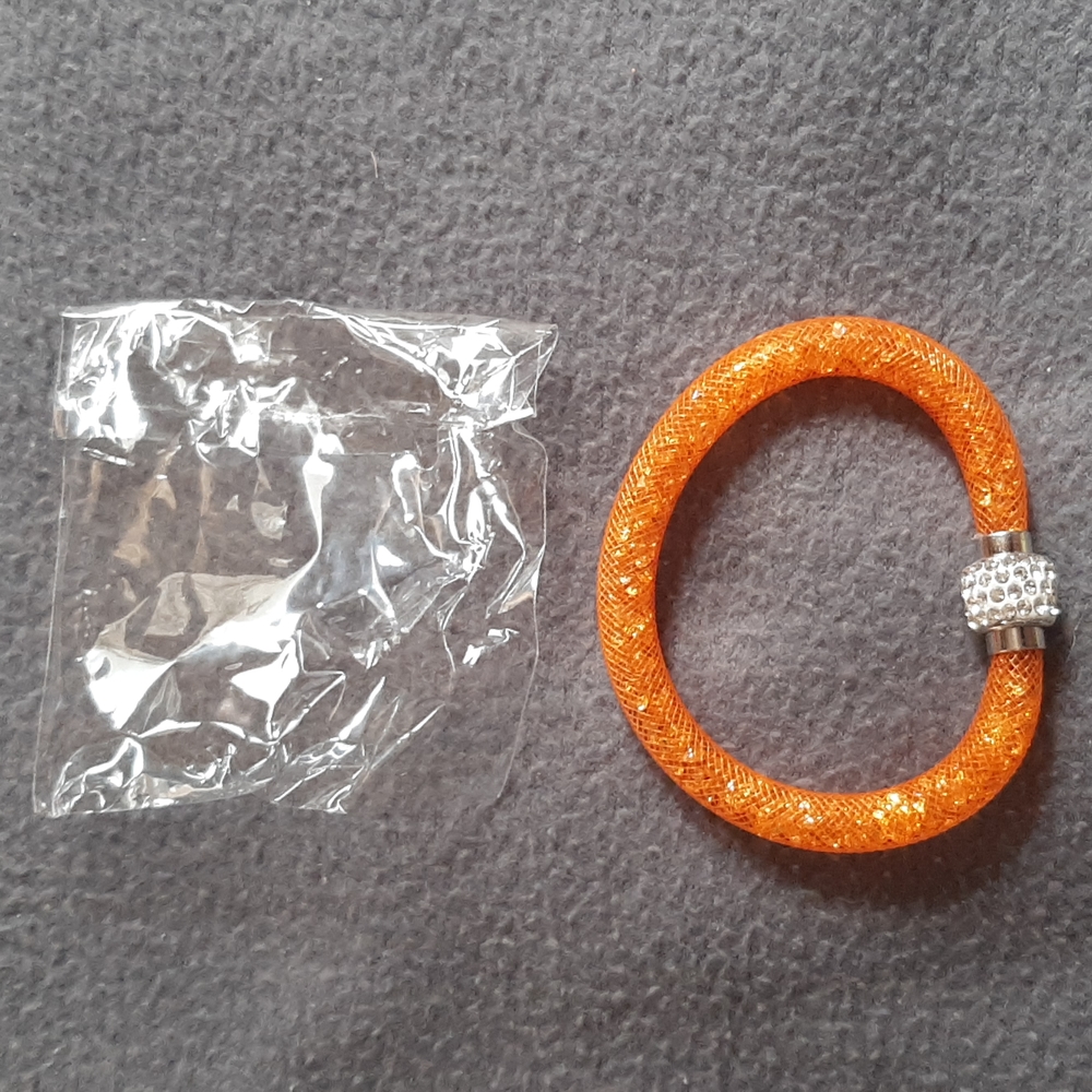 (2/$20) New Mesh Crystal Bracelet with Crystal Magnet Clasp Orange